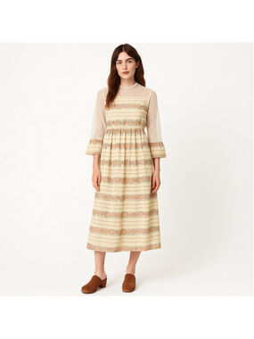 Vintage 70s Elen Henderson Prairie Dress Sheer Sleeves Floral Midi Maxi Canada S